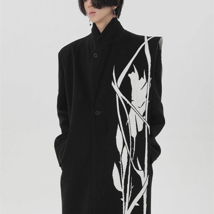 Original Hand-painted Black And White Thorn Rose Winter Scarf - Warmer Angora Skaf Distinguished Fine Apparel