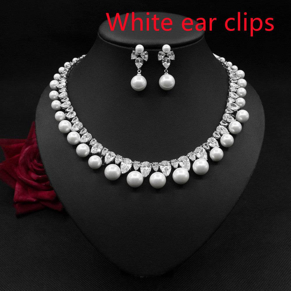Pearl Zircon Jewelry Set – Elegant Earrings & Necklace for Special Evenings jewelry set Distinguished Fine Apparel White ear clips