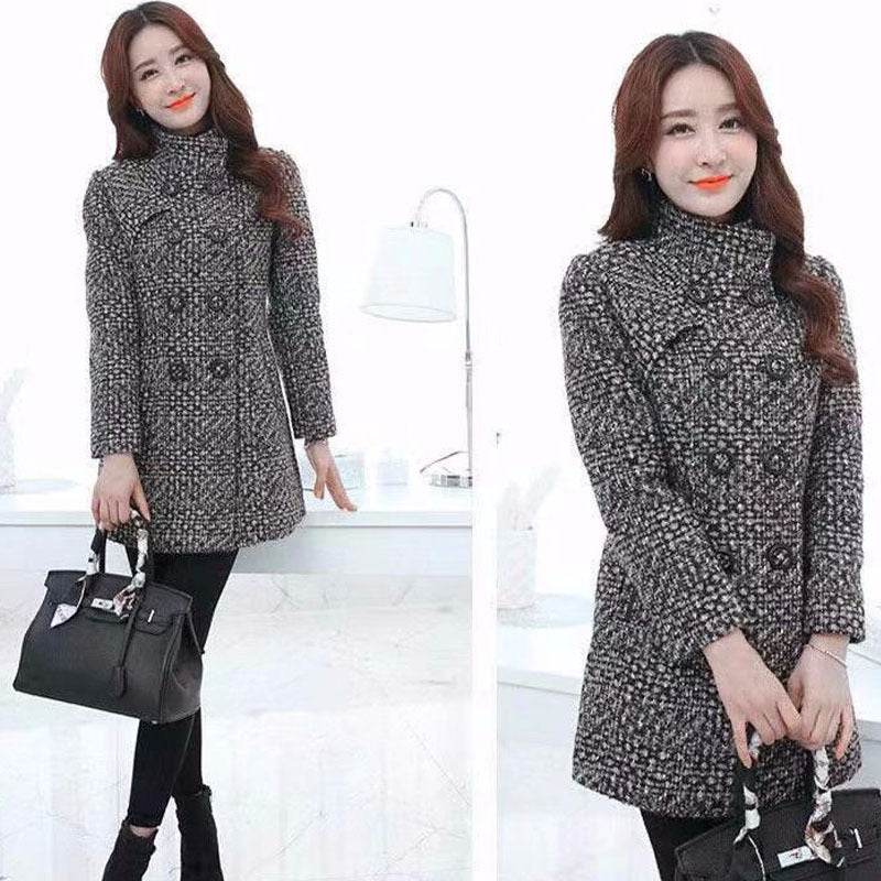 Thick Plaid woolen coat - Professional women's Over Coat ladys coats Distinguished Fine Apparel Black 3XL