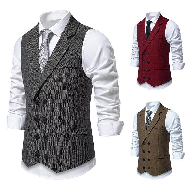 Distinguished Gentlemen's Herringbone Tweed Vest Double Breasted, Distinctive mens vest Distinguished Fine Apparel