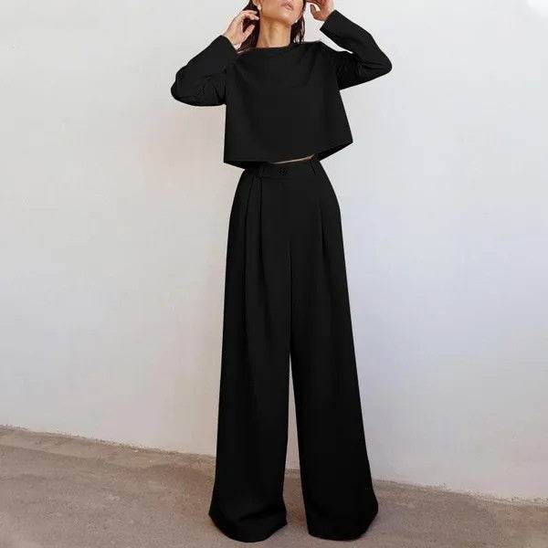 Women's Loose-fitting Casual Two-piece Suit - Wide Leg Pants ladys pants Distinguished Fine Apparel