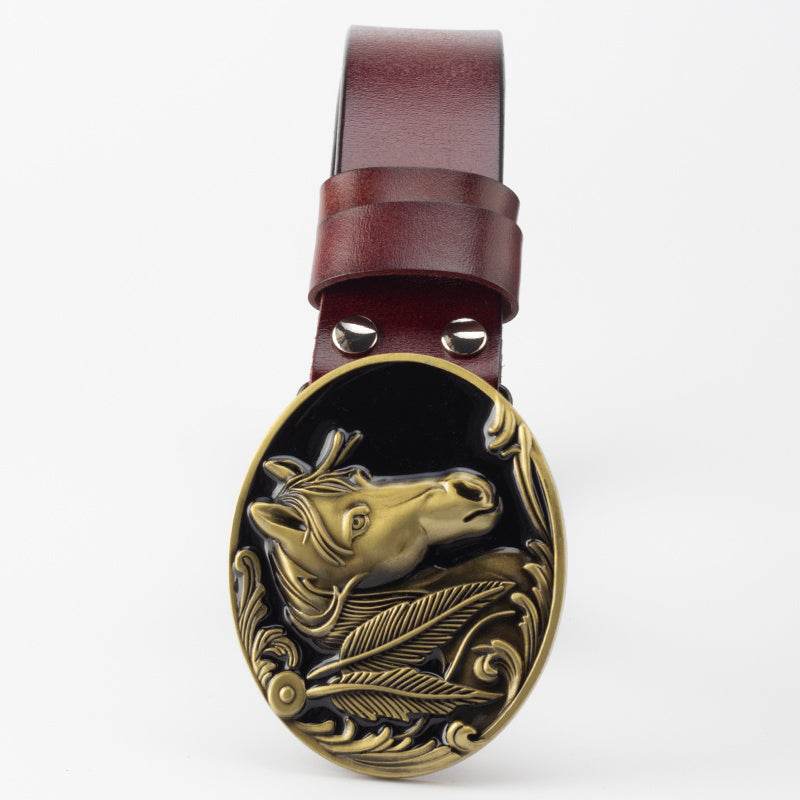 Genuine Leather Belt and horse buckle formal wear Distinguished Fine Apparel Red brown 105cm