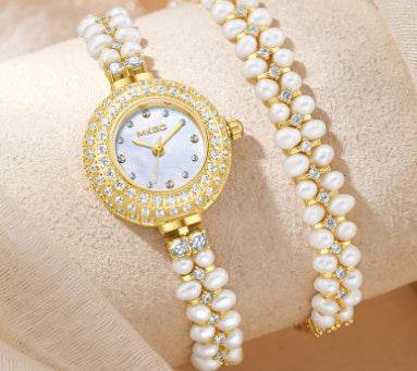 Freshwater Pearl Timepiece - Affordable Luxurious Jewelry - Diamond Elegance ladys watch Distinguished Fine Apparel