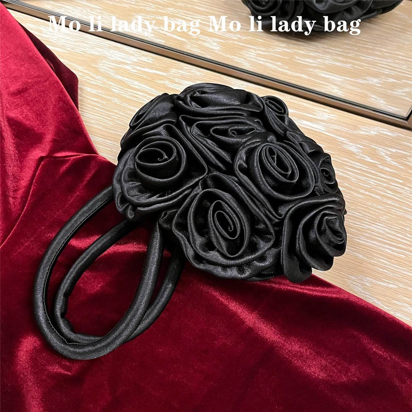 Lady's Retro Hand-held Oblique - Handmade Flower Bag ladys accessorys Distinguished Fine Apparel Black
