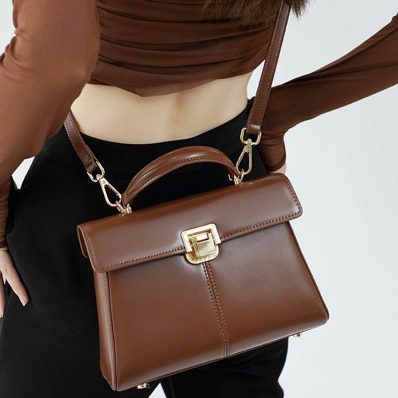 Women's Genuine Leather Hachette Clasp Shoulder Bag ladys accessorys Distinguished Fine Apparel