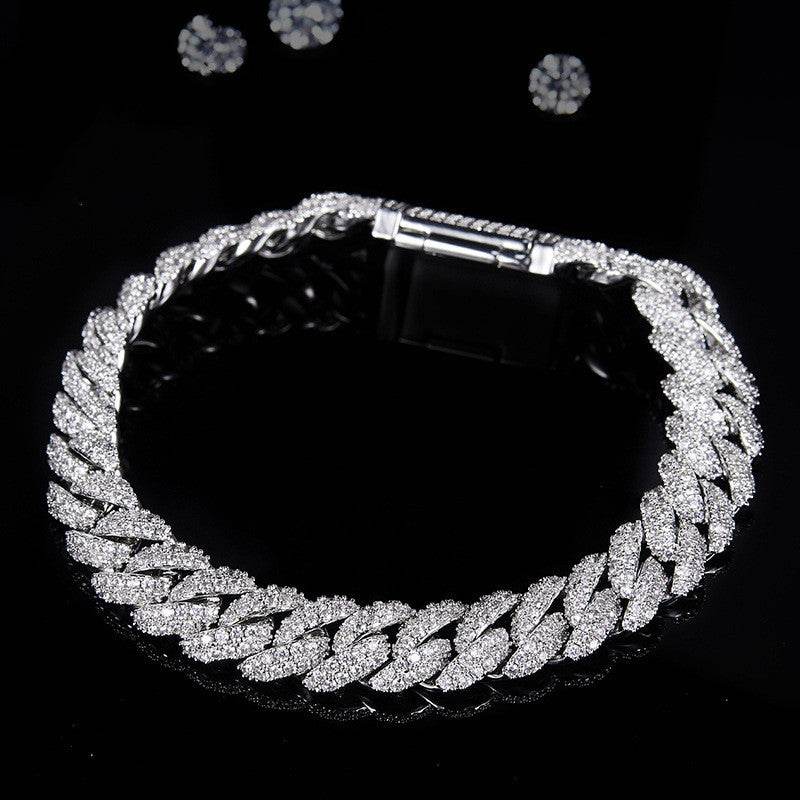 Gentlemen's Opulence - Silver Cuban Bracelet Or Necklace With Moissanite Diamonds gents accessorys Distinguished Fine Apparel