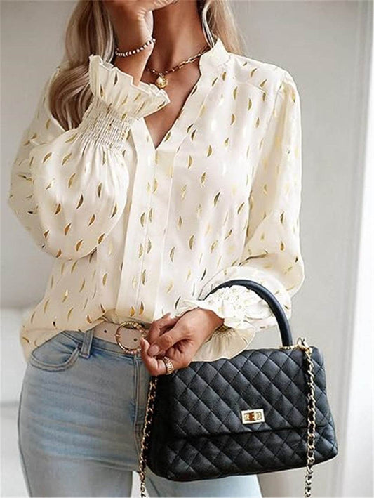 Ladies Bubble Long Sleeve Bronzing Blouse ladys shirt Distinguished Fine Apparel