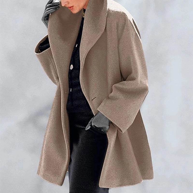 Ladies High Collar Neck For Autumn And Winter - Woolen Casual Coat ladys coats Distinguished Fine Apparel