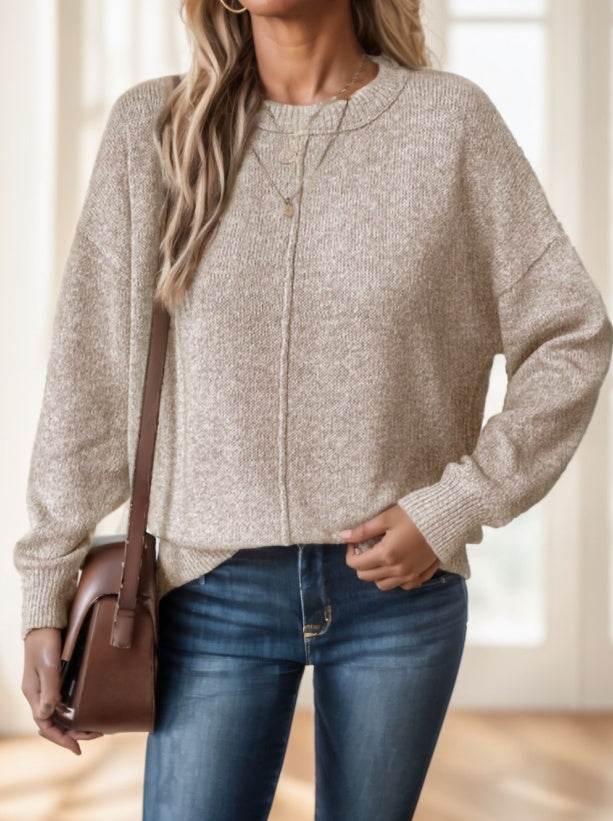 Ladies Solid Drop Shoulder Sweater, Long Sleeved Casual Beauty ladys tops Distinguished Fine Apparel