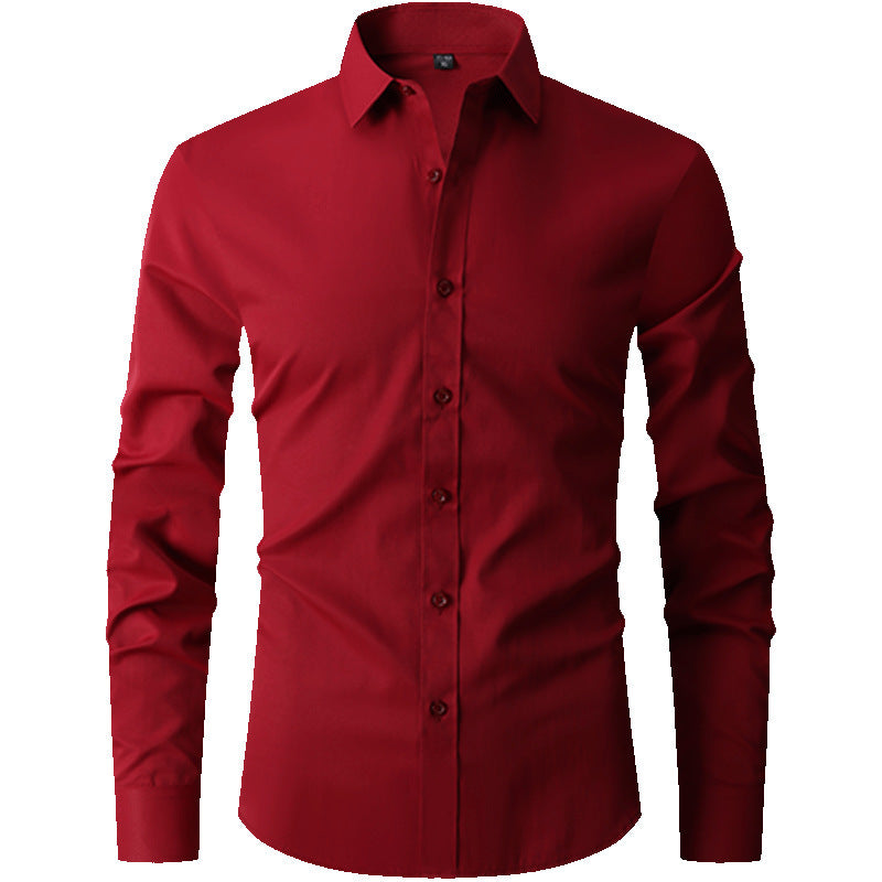 Long Sleeve Trendy Casual Slim-fit Shirt Men's Shirt Distinguished Fine Apparel Red S