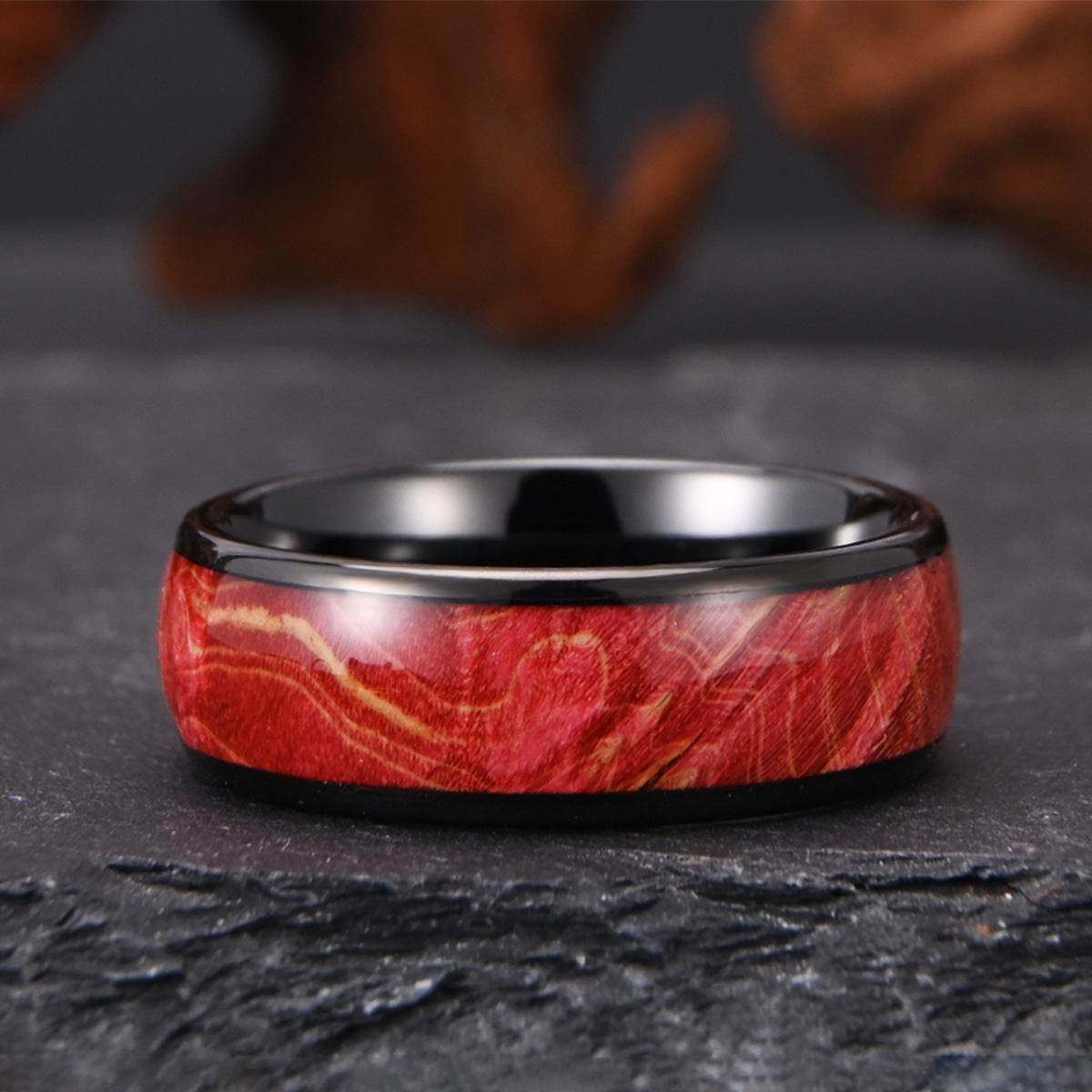 Wide Electric Black Tungsten Steel Inlaid Wood Men's Ring gents ring Distinguished Fine Apparel As Shown In The Figure US 10