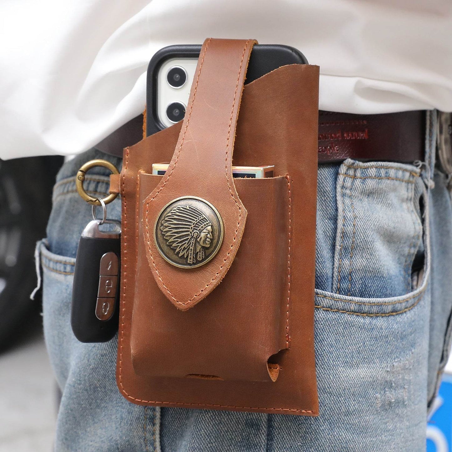 Sophisticated Genuine Leather Phone Belt Bag - Excellent Quality gents accessorys Distinguished Fine Apparel