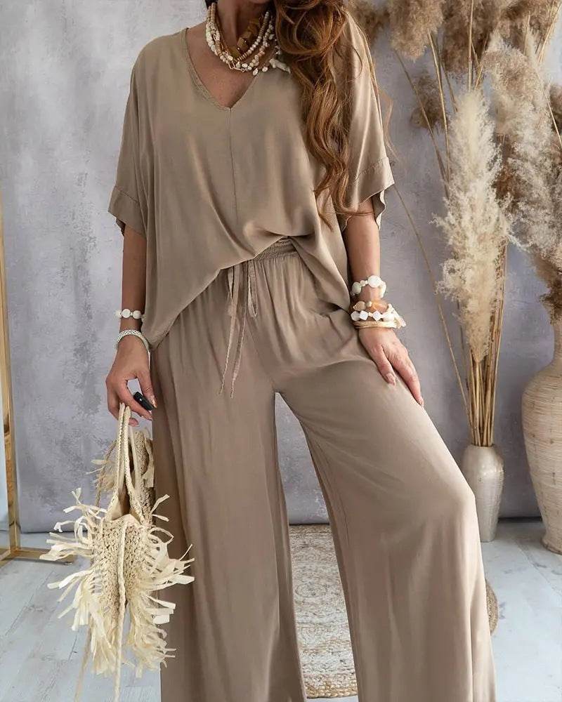 Professional Women's Bat Sleeve Top Plus Pants ladys pants Distinguished Fine Apparel Camel color 2XL