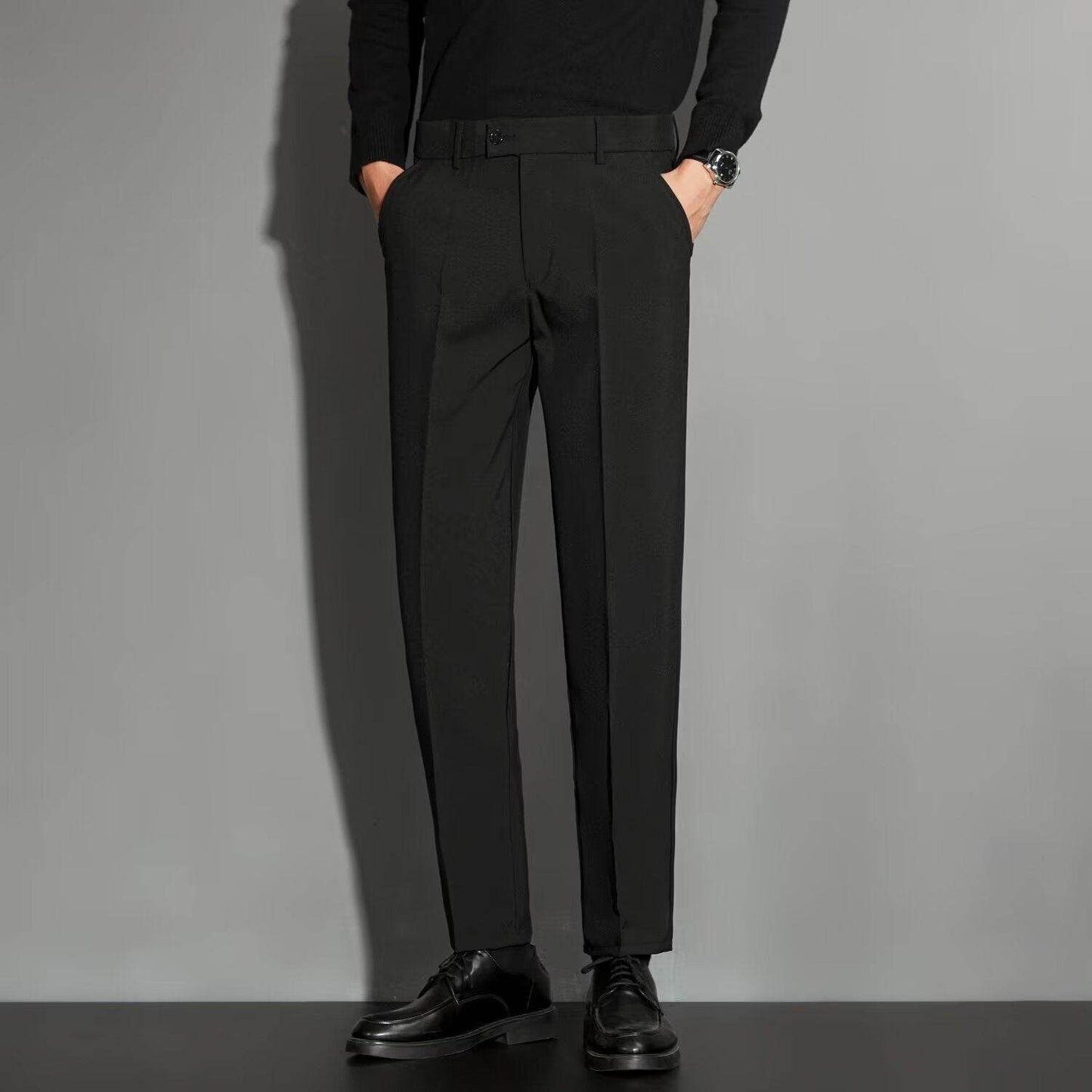 Gentlemen's Straight Cut Spring Casual Pants - Ankle-length Suit Pants gents pants Distinguished Fine Apparel Black 27