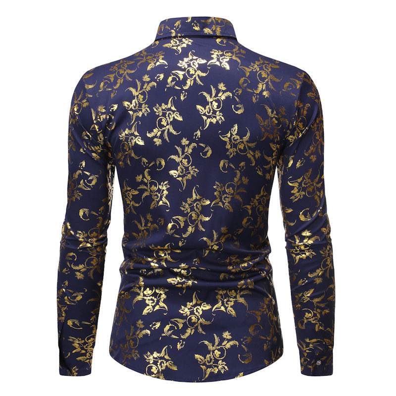 Men's Basic Style Bronzing Flower Shirt men's shirt Distinguished Fine Apparel