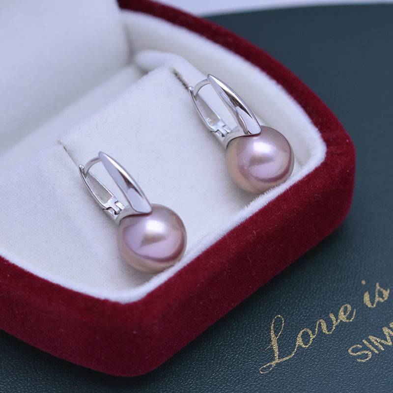 Elegant Geometric Pearl Earrings – Simple & Sophisticated Women’s Fashion ladys earrings Distinguished Fine Apparel Silver Purple Pearl 11to12mm