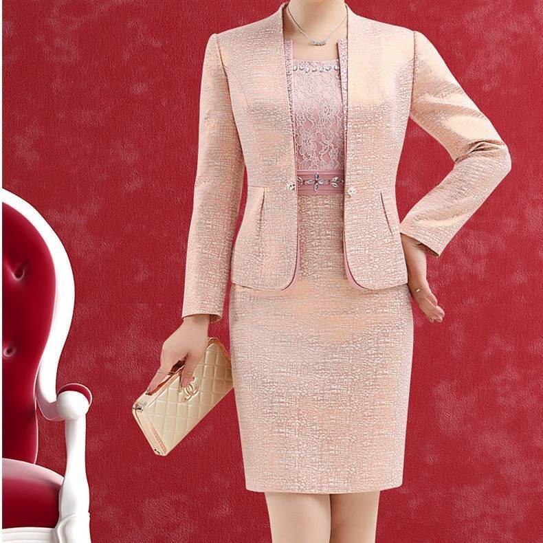 Simple Elegant Women's Wedding Suit - Two Piece Dress and Jacket ladys suit Distinguished Fine Apparel Shimmering Pink M