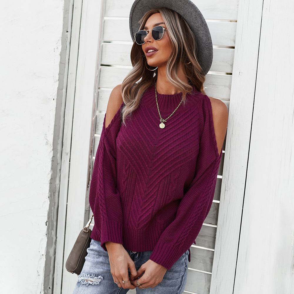 Ladies Autumn And Winter Long-sleeved Thick Stitch Elegance ladys tops Distinguished Fine Apparel Wine Red L