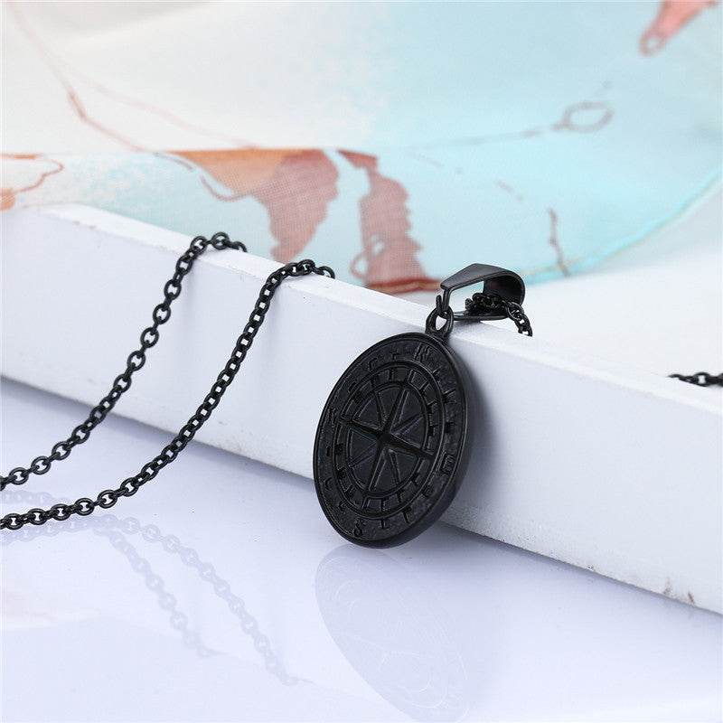 European And American Stainless Steel Compass Pendant Necklace formal wear Distinguished Fine Apparel
