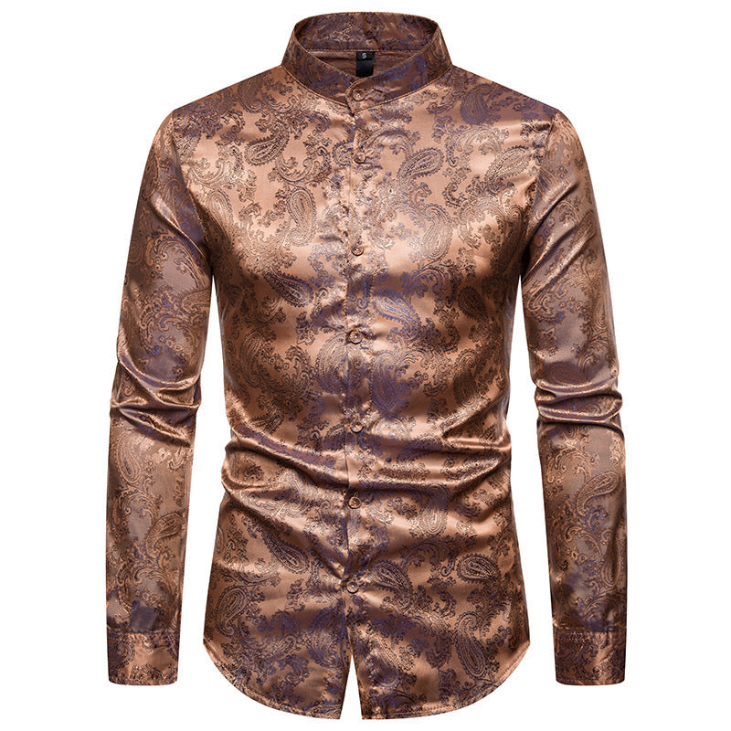 Men's Cashew Flower High-end Lapel Shirt Men's Shirts Distinguished Fine Apparel Gold 2XL