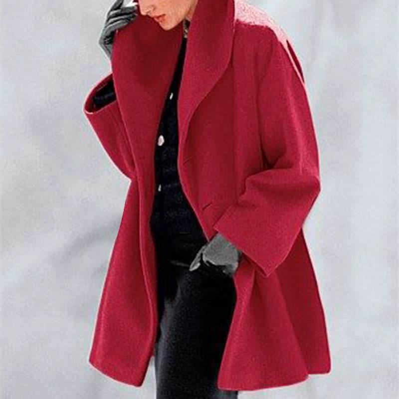 Ladies High Collar Neck For Autumn And Winter - Woolen Casual Coat ladys coats Distinguished Fine Apparel Red 4XL