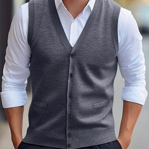 Men’s Wool Knit Sleeveless Vest – Solid Color Casual Cardigan for All Seasons gents top Distinguished Fine Apparel