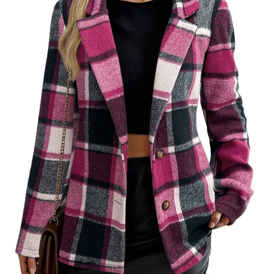 Ladies' Loose Versatile Plaid Jacket - Distinguished Fine Apparel women's jacket Distinguished Fine Apparel