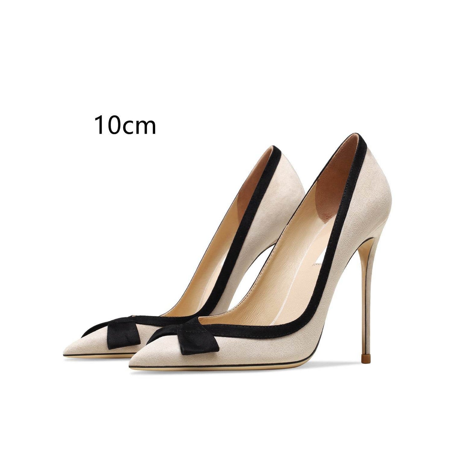 Women’s Genuine Leather Bow Suede High Heels – Apricot Elegance with a Feminine Touch ladys foot wear Distinguished Fine Apparel Leather apricot Cashmere 10cm 33