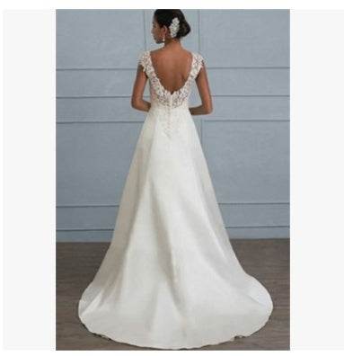 Beautiful white lace, European wedding or bridesmaid backless low collar long dress brides maid Distinguished Fine Apparel