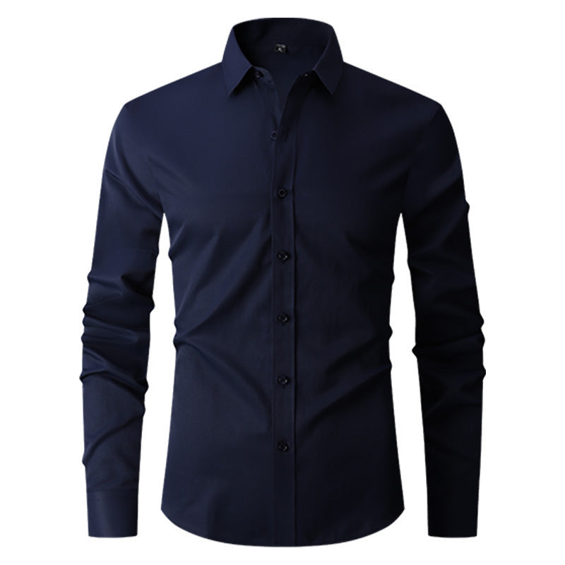 Long Sleeve Trendy Casual Slim-fit Shirt Men's Shirt Distinguished Fine Apparel Dark Blue 2XL