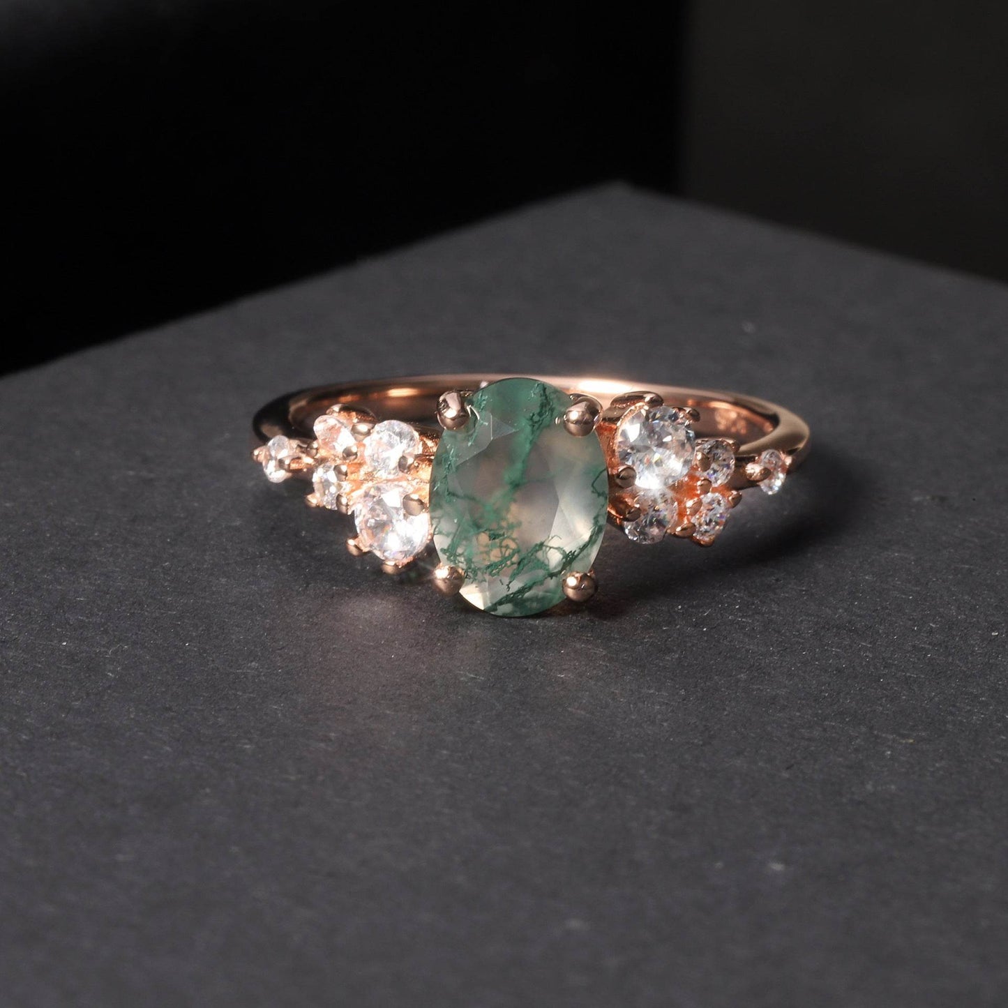 925 Sterling Silver Rose Gold Gemstone Ring – Romantic Luxury for Everyday Wear ladys ring Distinguished Fine Apparel Natural Water Plants Agate and Gold US Size 10