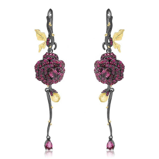 Garnet Rose Sterling Silver Earrings – Romantic Floral Gemstone Jewelry for Women ladys earrings Distinguished Fine Apparel