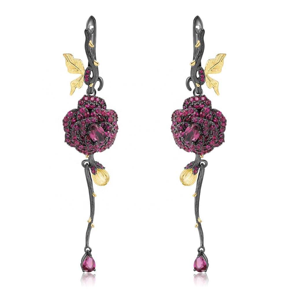 Arnet Sterling Silver Rose Earrings – Romantic Floral Gemstone Jewelry for Women ladys earrings Distinguished Fine Apparel Red