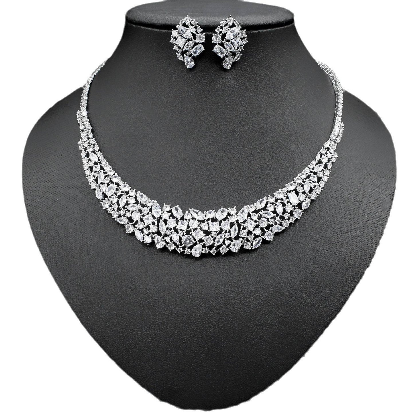 Simple Graceful Zircon Necklace & Earrings Set – Effortless Shine for Every Moment jewelry set Distinguished Fine Apparel