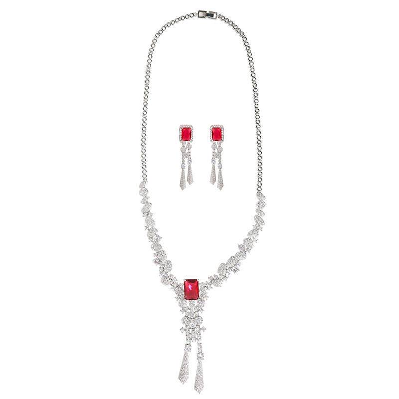 Full Diamond Flower Zircon Jewelry Set – Elegant Necklace & Earrings jewelry set Distinguished Fine Apparel