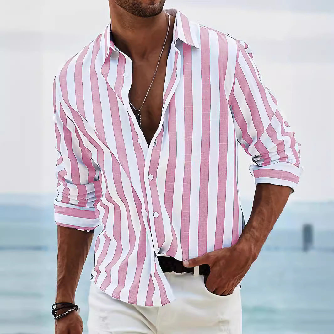 Men's Yarn-dyed Striped Casual Loose Long-sleeved Shirt Men's Shirts Distinguished Fine Apparel