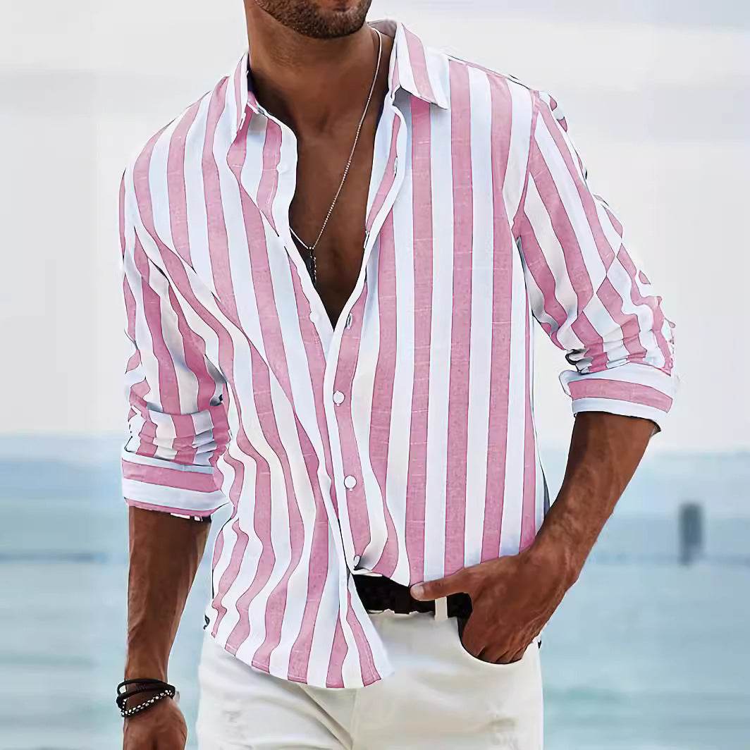 Men's Yarn-dyed Striped Casual Loose Long Sleeved Shirt Men's Shirts Distinguished Fine Apparel