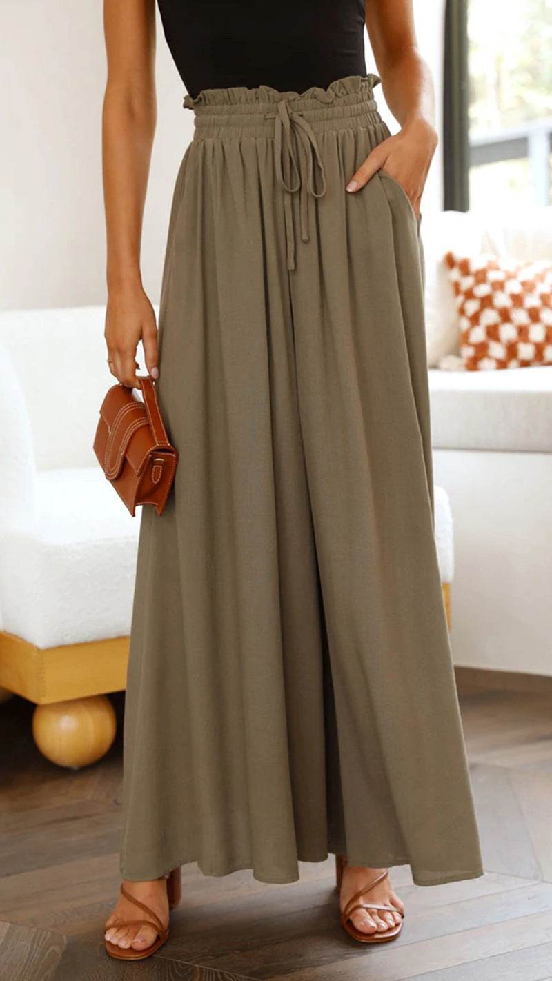 Women's Wide Leg Pants - Loose Comfy Casual - ladys pants Distinguished Fine Apparel Linen green 2XL