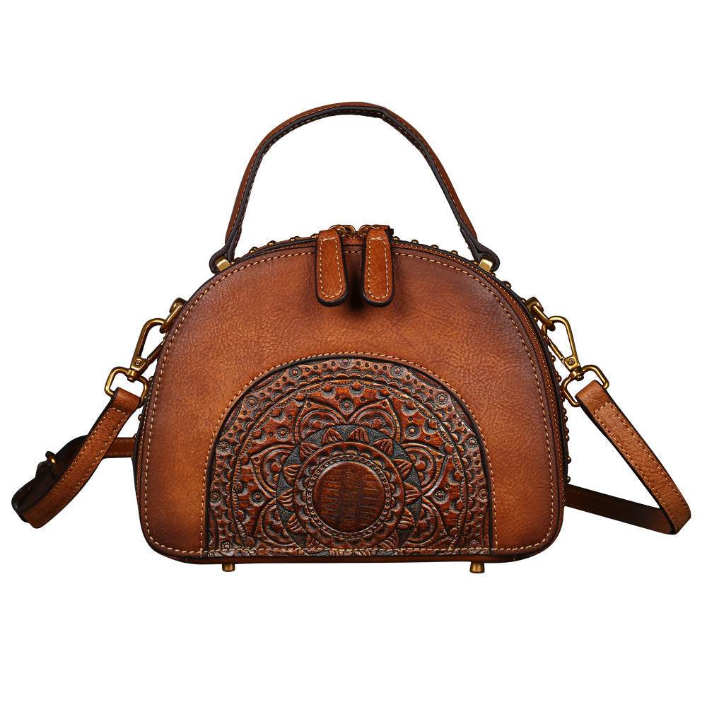 Vintage Leather Handbag - Functional Suede Leather ladys accessorys Distinguished Fine Apparel Brown