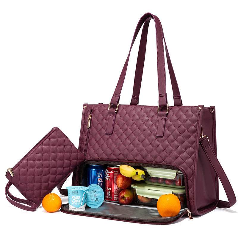 Women's Insulated Leak-proof Large Day Bag - Formal Looking Practical in Hot Country's Lady's Bags Distinguished Fine Apparel Wine Red 42x30x18cm