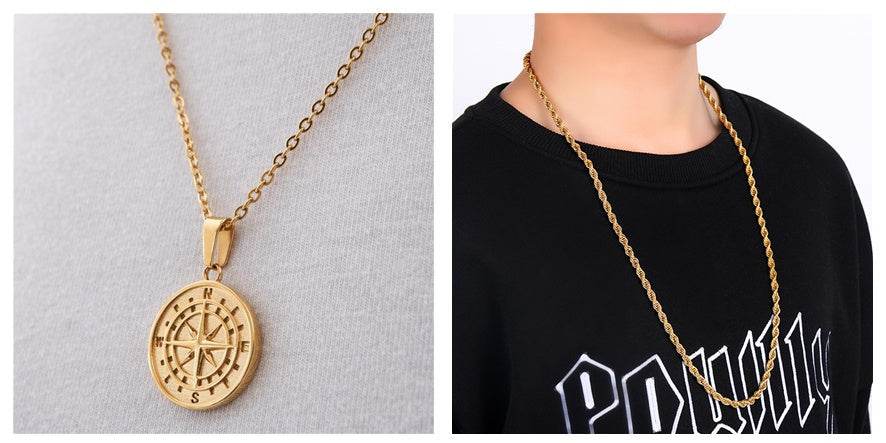 European And American Stainless Steel Compass Pendant Necklace formal wear Distinguished Fine Apparel Gold set