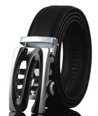 Mens Automatic Buckle Genuine Leather Belt formal wear Distinguished Fine Apparel Letter Black