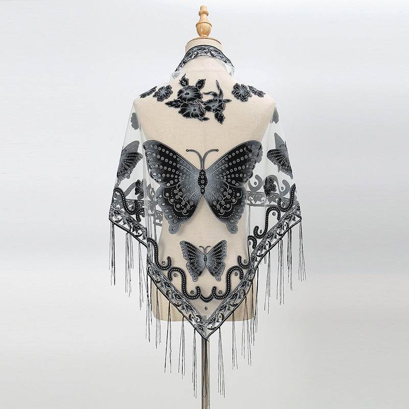 Absolutely Gorgeous Lace Triangle Lady's Scarf ladys skafs Distinguished Fine Apparel 12 Black And White 150to65cm