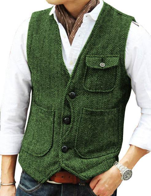 Herringbone Men's Suit Vest Vest mens vest Distinguished Fine Apparel Green 2XL