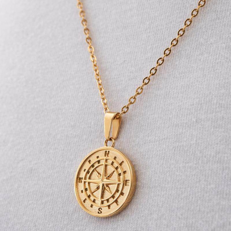 European And American Stainless Steel Compass Pendant Necklace formal wear Distinguished Fine Apparel Gold
