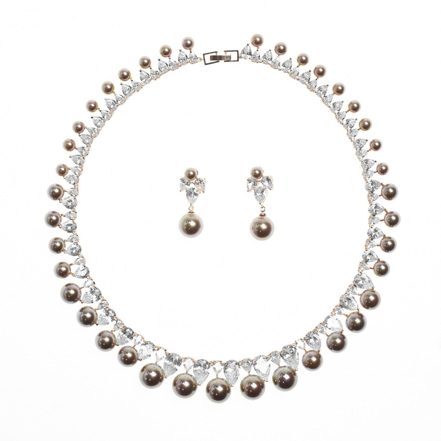 Pearl Zircon Jewelry Set – Elegant Earrings & Necklace for Special Evenings jewelry set Distinguished Fine Apparel