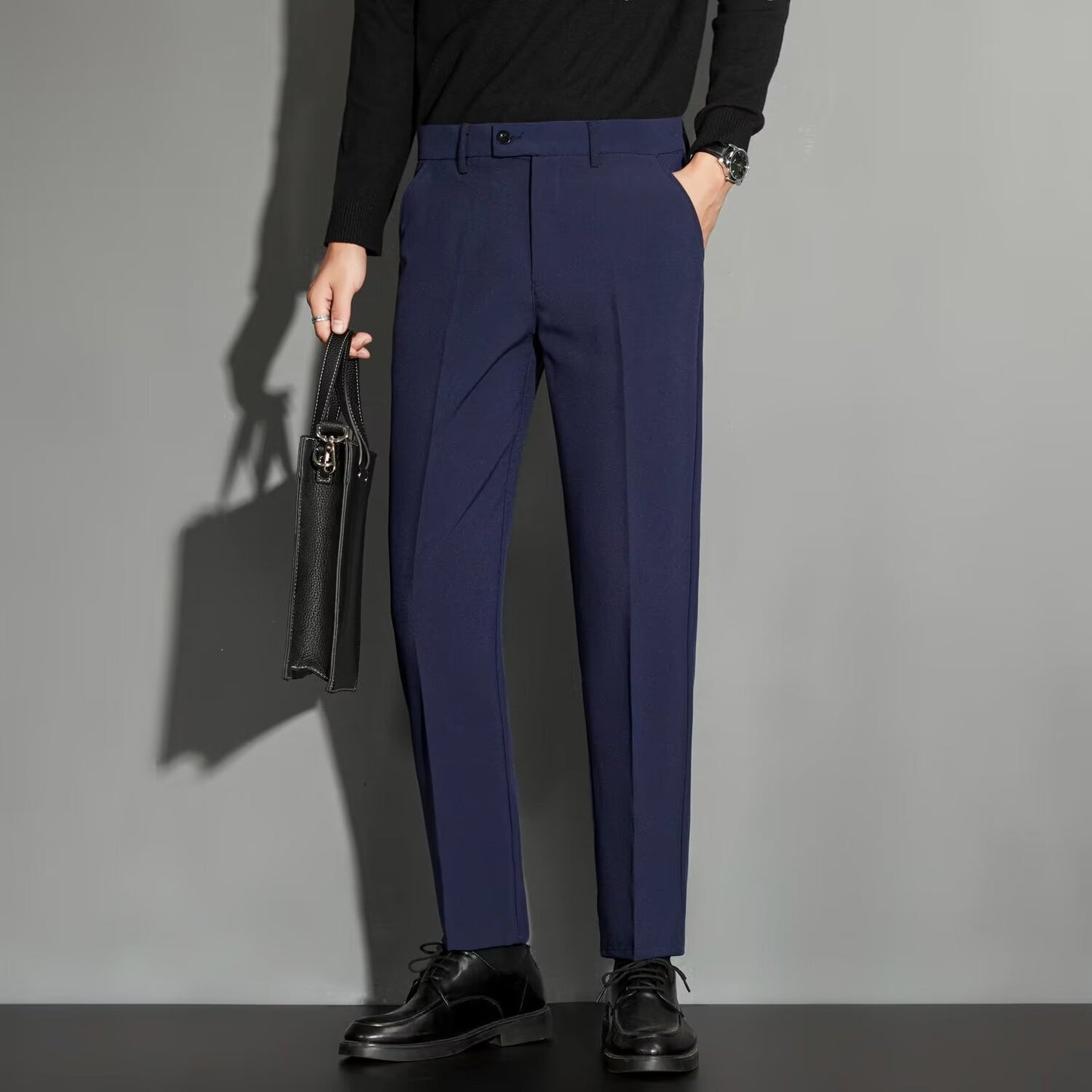 Gentlemen's Straight Cut Spring Casual Pants - Ankle-length Suit Pants gents pants Distinguished Fine Apparel Blue 27