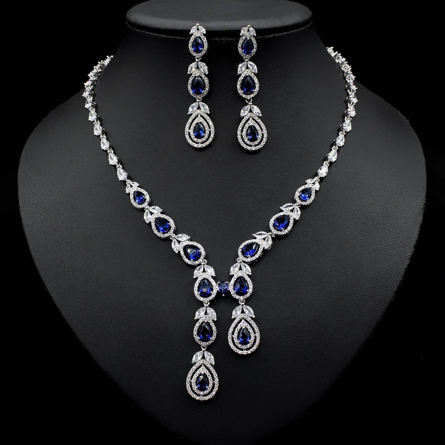 Elegant Temperament Jewelry Set – Chain Necklace & Earrings for Women jewelry set Distinguished Fine Apparel Blue Necklace only no box