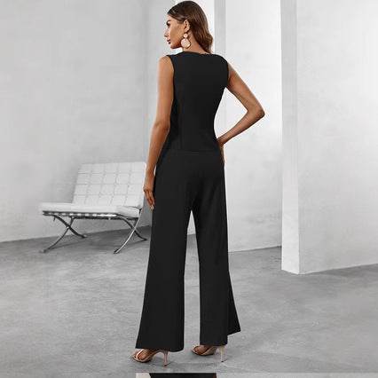Sophisticated Women's Pants Suit - Sleeveless - High Presents and Commanding ladys suit Distinguished Fine Apparel