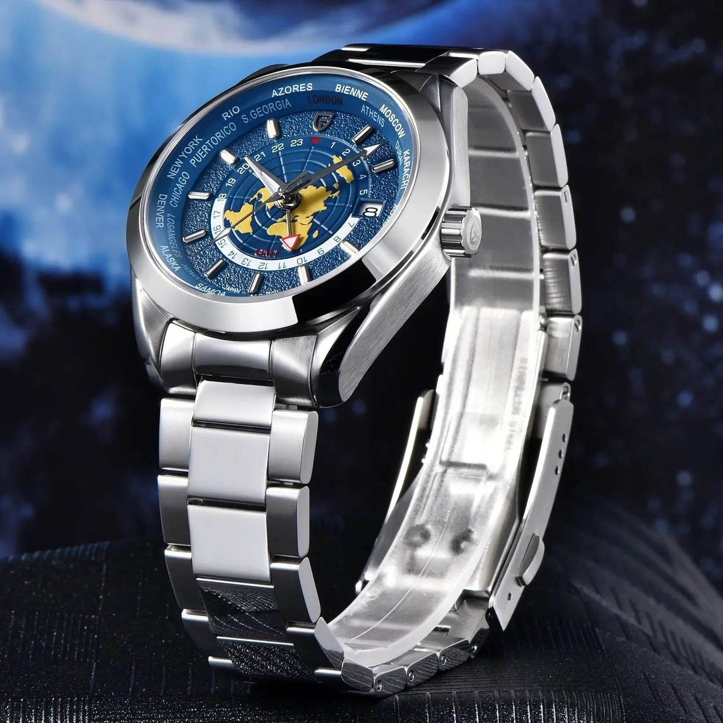Men's Multifunctional Mechanical GMT Dual Time Zone Luminous Waterproof Watch gents watches Distinguished Fine Apparel